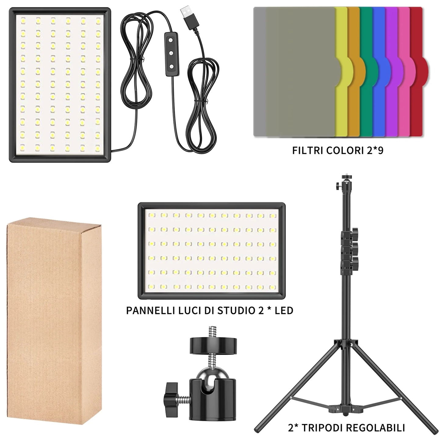 LED Video Light Kit 2 Pack Dimmable Remote Control Photography Lights with Tripods 10 Brightness Levels and 9 Color Filters USB Powered for Youtube Tiktok